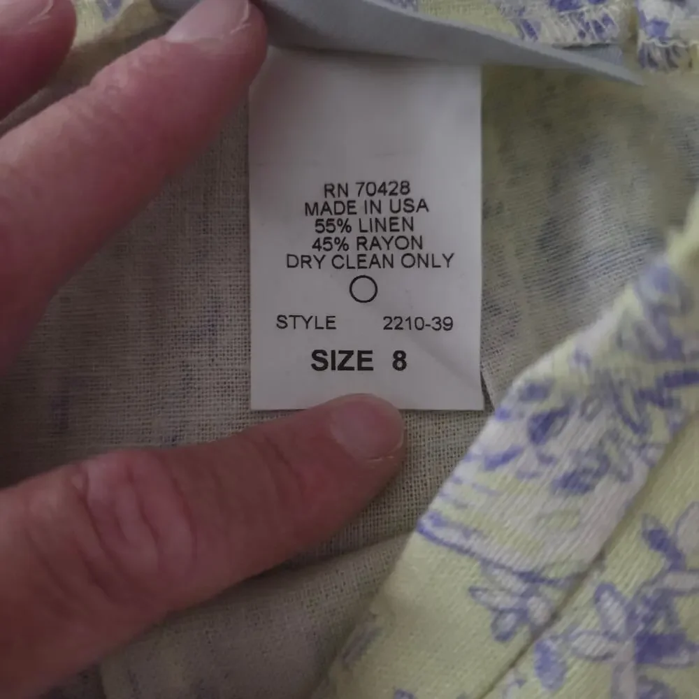 Sharon Young Vintage Yellow & Purple Toile Print Linen Blend Skirt Size 8